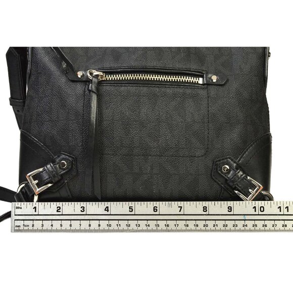 Michael Kors Fallon MK Signature Black Jacquard Leather Messenger Bag - Picture 11 of 15